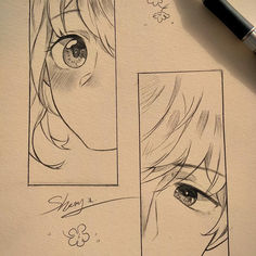 some sketches of anime characters with eyes and hair