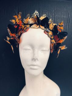 From our Whimsical Collection, this elegant women's headpiece features butterflies perched on a comfortable satin headband base. Pictured are a mix of colorful monarch butterflies; you have the option to pick others butterfly colors as well. I N C L U D E D Satin headband base topped with high quality intricately detailed feather butterflies. S H I P P I N G - Processed same day or within 24 hours. 1-2 day guaranteed delivery, add item to cart, click shipping tab for rates. Pls leave a check out Goddess Headdress, Butterfly Goddess, Butterfly Colors, Butterfly Headpiece, Masquerade Mask Women, Ethereal Fashion, Elegant Face Mask, Photo Papillon, Masquerade Ball Masks