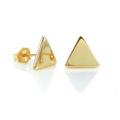 Add a clean edge to your look with the triangle stud earrings with a simple geometric design, crafted in solid 14K yellow gold with high polish finish. *Solid 14K Yellow Gold *Post backs *8.5mm width. Triangle Yellow Gold Earrings For Gift, Simple Geometric Designs, Gold Triangle, Triangle Earrings Stud, Triangle Studs, The Triangle, Eternity Band Diamond, Diamond Eternity, Eternity Bands