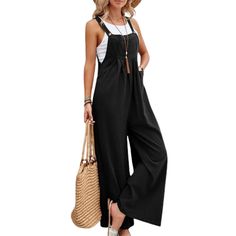 Loose Overalls, Pantsuit, Playsuits, Casual Overall, Loose Long Overalls, Strap Button Jumpsuit. These beautifully styled casual romper suits are perfect for every day wear, casual or special occasions. Our One piece ladies boho style overalls are sure to get you noticed. Sleeveless, backless, summer jumpsuit with suspender buttoned shoulder straps. Square Neck, free flowing romper in solid bold colors. Baggy harem pant design gives you room to move. Relaxed fit, draped loose wide leg style pant Loose Romper, Overalls Casual, Strap Pants, Jumpsuit Casual, Loose Jumpsuit, Black Overalls, Suspender Pants, Summer Streetwear, Casual Jumpsuit