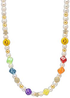 Trendy Gold Pearl Beaded Necklaces, Yellow Beaded Pearl Necklace, Trendy Multicolor Pearl Jewelry, Adjustable Multicolor Pearl Chain Jewelry, Trendy Gold Beaded Pearl Necklace, Trendy Multicolor Pearl Necklace With Charm, Multicolor Pearl Charm Necklaces, Multicolor Pearl Necklaces With Pearl Charm, Multicolor Pearl Charm Necklace