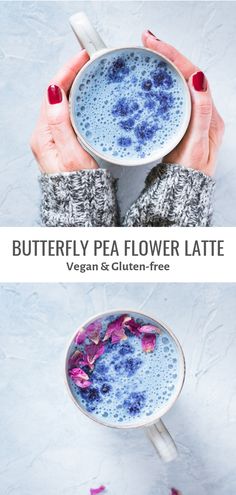 two cups of blueberry pea flower latte