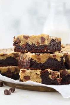 chocolate chip cookie bars stacked on top of each other