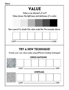 an image of a printable value sheet for the new technique to use in your art project