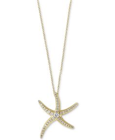 Whimsical and elegant, this gorgeous Effy starfish pendant necklace (1/2 ct. t.w.) features pave set round-shape diamonds shimmering like the sea in 14k gold. Lobster clasp. Approximate length:: 18". Approximate drop: 1". Elegant Yellow Gold Necklace With Starfish Charm, Elegant Yellow Gold Necklaces With Starfish Charm, Elegant Starfish Charm Jewelry For Anniversary, Elegant Yellow Gold Starfish Necklace, Starfish Pendant, Starfish Necklace, Clothes Gift, Pave Diamonds, Starfish