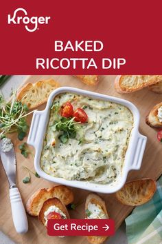 baked ricotta dip recipe on a cutting board