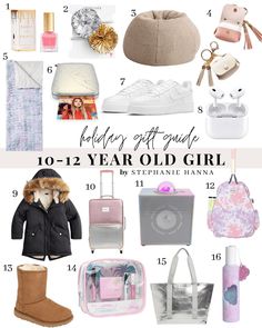 a collage of various items including luggage, shoes and other things for the year old girl