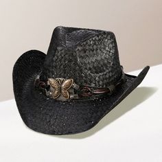 Crown Circumference : 23" Crown Height : 5" Brim Height : 3.25" Material : 100% Straw Straw Cowboy Hat, Crown Heights, Cowboy Hat, Leather Band, Cowboy Hats, Lowest Price, Straw, Cowboy, On Sale