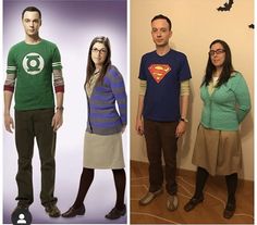 three people are dressed in different outfits and one is wearing a superman t - shirt