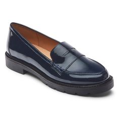 Loafers elevated, literally. Our Kacey penny loafers for women get a stylish lift with a lug sole. The lug design not only gives the shoes eye appeal — it adds traction too. The outsole’s hand-finished stitching accents the smooth upper, and shock-absorbing heel cushioning brings added comfort to every step you take. Penny Loafers For Women, Blue Loafers, Penny Loafer, Nike Fashion, Comfortable Sandals, Look Stylish, Casual Sandals, Penny Loafers, Lug Sole