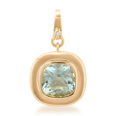 Square Bezel Set Aquamarine Charm with Diamond Enhancer Clasp Modern Yellow Gold Aquamarine Jewelry, Modern Aquamarine Yellow Gold Jewelry, Fine Jewelry Aquamarine With Bezel Setting, Modern Blue Topaz Jewelry With Bezel Setting, Yellow Gold Aquamarine Jewelry With Center Stone, Modern Aquamarine Birthstone Jewelry, Luxury Aquamarine Jewelry With Center Stone, Elegant Green Amethyst Jewelry With Center Stone, Diamond Enhancer