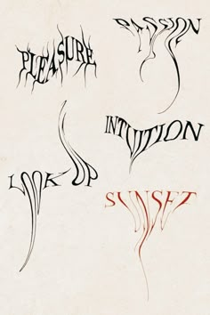 four different types of ink on paper with the words pleasure, intention and suspt