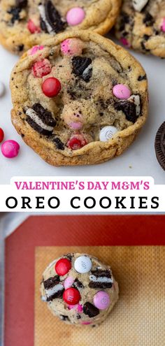 valentine's day m & m's oreo cookies with chocolate chips and candy