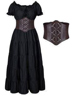 PRICES MAY VARY. Package includes:Women medieval renaissance long dress*1,stretchy PU leather corset waist belt*1,2-piece set. Material: Polyester,well made, soft and comfortable to wear, renaissance off shoulder top dress medieval costume outfit.The neckline has an adjustable drawstring, which can be perfectly adjusted to fit your size. Elegant renaissance pirate costume medieval chemise peasant long dress with off shoulder design,adjustable drawstring lace ruffles trim neckline,pleated body dr Easy Costumes Women, Pixie Costume, Wench Costume, Corset Waist Belt, Peasant Costume, Costume Pirate, Pirate Dress, Pirate Cosplay, Chemise Dress