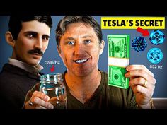 a man holding a glass and money in front of him with the caption tesla's secret