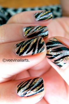 Tiger Stripe Nails, Zebra Print Nails, Animal Nail Art, Zebra Nails, January Nails, Animal Print Nails, Striped Nails, Black Nail Designs