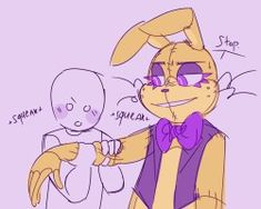 a drawing of a rabbit with purple glasses and a bow tie holding something in his hand