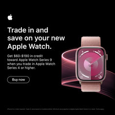 an apple watch ad with the text trade in and save on your new apple watch