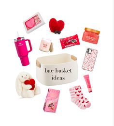 there are many items that can be found in the basket for valentine's day