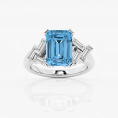 5 3/4 ctw Fancy Blue Emerald Lab Grown Diamond Cobble Stone Baguette Engagement Ring 14K White Gold Cobble Stone, Baguette Engagement Ring, Blue Emerald, Side Stone Engagement Ring, Baguette Diamond, Emerald Diamond, 1 Carat, Diamond Studs, Lab Grown