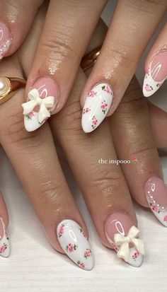 Bow Nail Designs, Coquette Nails, Bow Nails, Cute Simple Nails, Nagel Tips, Summery Nails, Girly Acrylic Nails, Really Cute Nails, Soft Nails