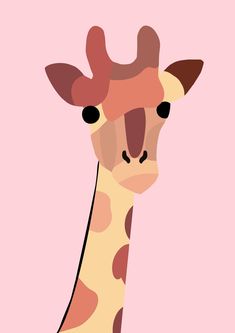 a giraffe's head is shown in pink and brown