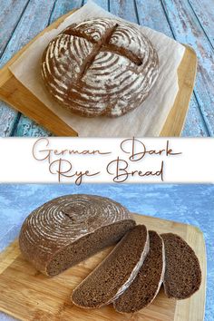 the bread is sliced and ready to be eaten on the cutting board, along with another loaf