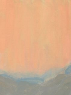 an orange and blue painting with mountains in the background