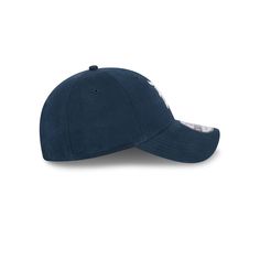 the new era hat in navy blue with white stitching on the front and side