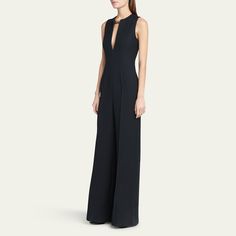 Stella McCartney tialored jumpsuit features a chain detialling at the neckline and a pleated front  V-neckline Sleeveless Side slip pockets  Wide legs  Full length  Fitted at the bodice; relaxed at the legs  Concealed back zip  Cotton/silk Made in Hungary Tailored Jumpsuit, Travel Size Perfume, Evening Flats, Cocktail Jacket, Cleanser And Toner, Jeans Jumpsuit, Wide Legs, Pump Sandals, Lingerie Sleepwear