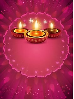 three lit candles on a pink background for diwaling