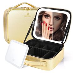 PRICES MAY VARY. 🌹Revolutionary Portable Dresser -Makeup Bag with Led Mirror – Our makeup train case design of the independent bracket behind the mirror makes it possible to be disassembled separately and used independently on the desktop. When traveling, attach the mirror inside the case, which is light to use and easy to carry. 💡Travel Makeup Bag with Removable Full-screen Mirror with 3 Color Lighting choices and Adjustable Brightness –Lighted Makeup Case has the Biggest and best quality lig Mirror And Light, Dresser Makeup, Fake Makeup, Cosmetic Train Case, Cute Makeup Bags, Color Lighting, Organizer Makeup, Shaving Kit, Travel Makeup Bag