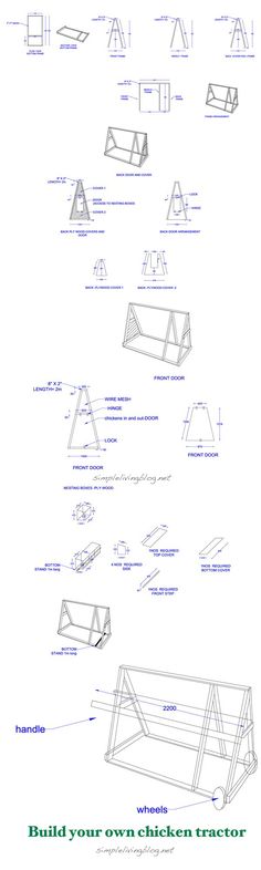 the diagram shows how to build a wooden structure with plans and instructions for each section