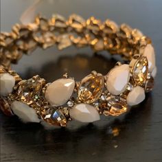 Beautiful New With Tags Bracelet Gold, Silver, Cream Gems Cream Bracelet Jewelry For Party, Cream And Gold, Bracelet Gold, Womens Jewelry Bracelets, Gold Bracelet, Jewelry Bracelets, Gems, Women Jewelry, Bracelet