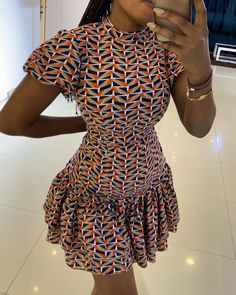 Gathers Gown Dresses, Short Sleeve Ankara Dress, Fitted Short Gown Styles, Chitenge Outfits Short Dresses, Gathers Gown Ankara, Short Fitted Gown, Gathers Gown, Short African Dresses For Women, African Print Dress Styles