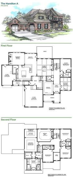 two story house plans with large windows and lots of floor space for the living room