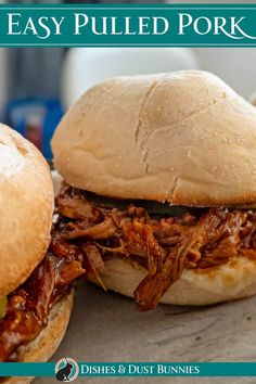 two pulled pork sandwiches sitting next to each other