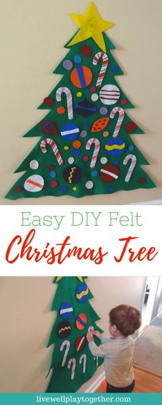 a christmas tree made out of felt with the words, easy diy felt christmas tree