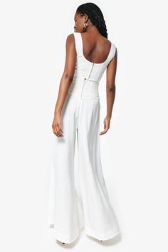 Fitted White Wide Leg Pants For Evening, White Fitted Wide Leg Pants For Evening, White Wide Leg Pants For Summer Evenings, White High Waist Wide Leg Evening Pants, White High Waist Wide Leg Pants For Evening, Look Wide Leg, Corset Waist, White Trousers, Flowy Pants