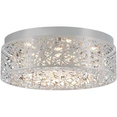 a flush light fixture with an intricate design on the top and bottom, in chrome finish