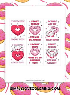 valentine's day printables with donuts and hearts