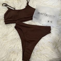 Matte Collection Women’s 2-Piece Swimsuit Color: Brown Ribbed Size: Medium Brand New With Swim Liner! Solid Two-piece Beach Bottoms Set, Summer Beach Sets In Solid Color, Summer Beach Sets, Fitted Sets For Vacation In Solid Color, Fitted Solid Color Beach Sets, Fitted Vacation Sets In Solid Color, Fitted Solid Color Vacation Sets, Fitted Solid Color Sets For Vacation, Brown Beach Sets For Spring