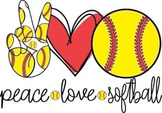 a peace love softball sign with two baseballs