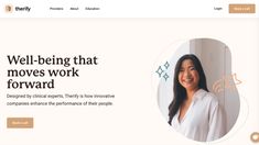 the homepage for a website with a woman smiling