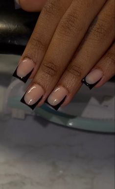 Black Shirt French Tip Nails, Black French Tip Nails Short, Short Black French Tip Nails, Acrylic Nail Designs Coffin, Black Acrylic Nails, French Tip Acrylic Nails, Simple Acrylic Nails