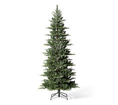 a tall green christmas tree on a stand