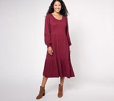 Move over jeans, cardis, and chunky sweaters cuz there's a new face of fall fashion in town! Meet the southwestern-inspired midi dress of your dreams from Canyon Retreat. This trend-forward frock is perfectly appropriate for anything on your agenda and ideal with all your fall/winter boots, from equestrian-inspired to cowboy to those sale-priced shooties you snagged off-season!  A quick tour reveals a soft, textured knit with a lovely lace inset on the sleeves and gathered hem (so sweet!). Add a Fall Winter Boots, Chunky Sweaters, Light Blue Plaid, Blue Plaid Dress, Boho Midi Dress, Rust Dress, White Halter Maxi Dress, Sleeveless Dress Summer, Tiered Midi Dress