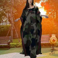 Camouflage colour African women winter long down poncho abaya dubai luxury party dress shawl cape poncho for women luxury, Gift for her * Style: Indie Folk * Material: Polyester * Sleeve Style: Batwing Sleeve * Clothing Length: long (145 cm/ 57 inches), free size * Note: 1. Please help me check size before ordering. Because Items measured by hands; they may be 2-4cm differences. (All measurement in cm and please note 1cm=0.39inch 1 inch=2.54cm ) 2. Because of lighting effects, the color of shirt Oversized Long Maxi Dress For Winter, Winter Maxi Length Abaya, Fall Season Maxi Length Kaftan, Fall Maxi Length Kaftan, Luxury Party Dress, Poncho For Women, Dress Shawl, Style Indie, Camouflage Colors