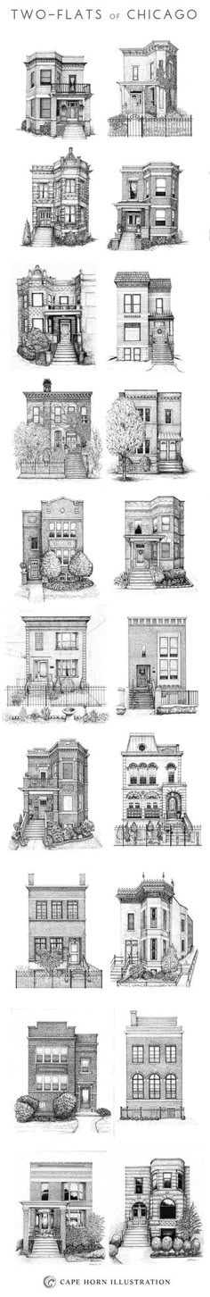 architectural drawings showing the different types of houses and their plans for each type of building