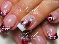 Santa Hat Tipped Christmas Nail Art. More Holiday Nails Christmas, Fingernail Designs, French Manicure Nails, Christmas Nail Art Designs, Holiday Nail Art, Winter Nail Art, Xmas Nails, Christmas Nail Designs, Christmas Nail Art